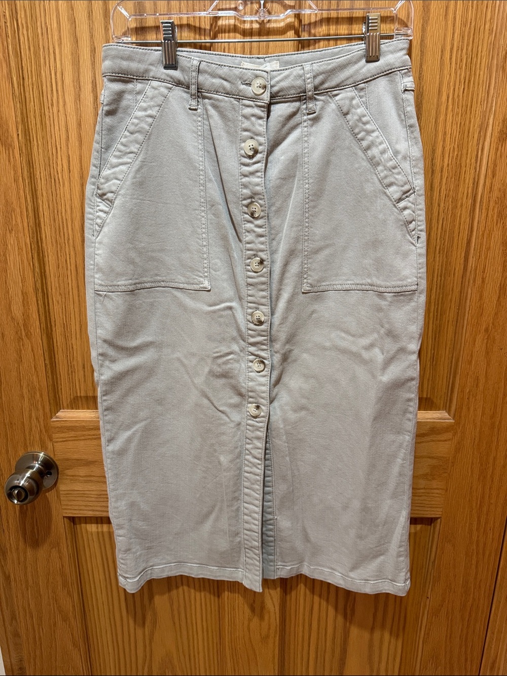 Thread & Supply Light Gray Button-Front Midi Skirt